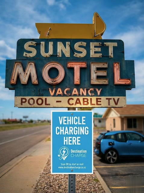 Destination Charge sign and outlet installed at accommodation parking
