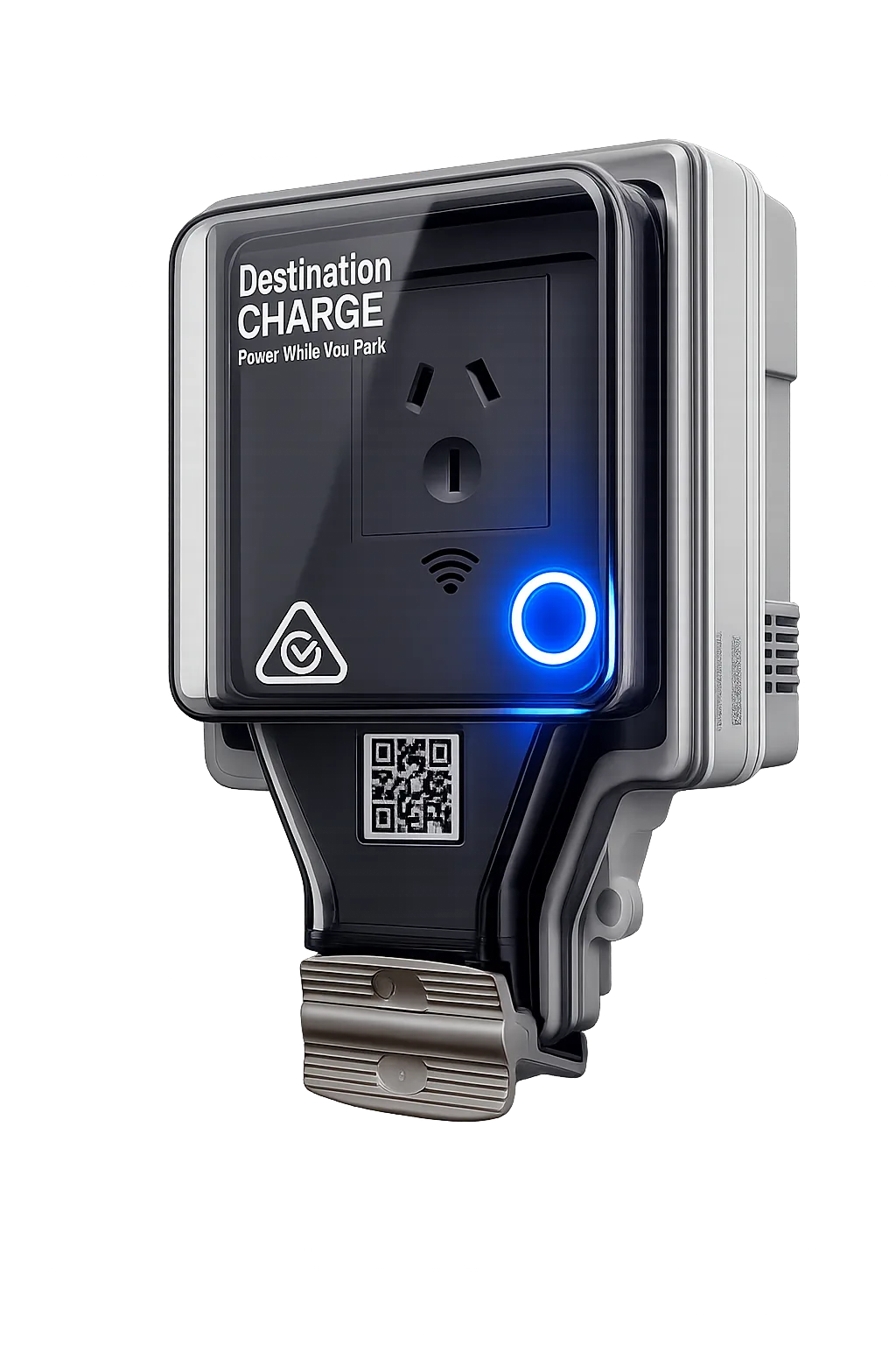 Destination Charge managed outlet with QR activation and compliance markings